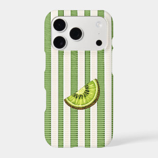Tranche de kiwi frais sur rayures vert sauge et cr
