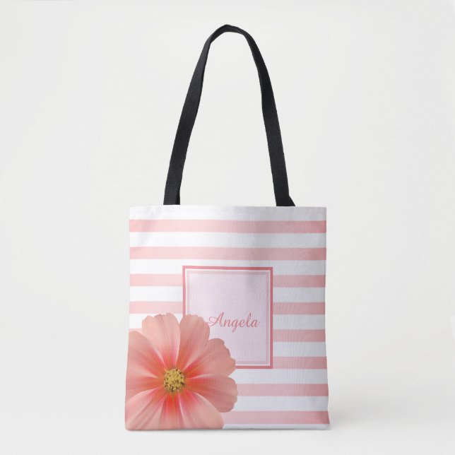 Trandy Striped, Daisy -Personalized Tote Bag (Front)