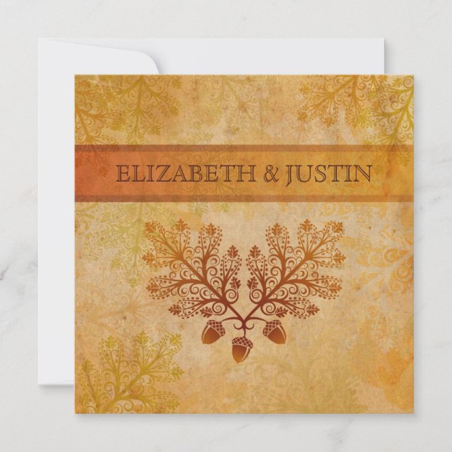 Tranished Lacy Leaves Fall Wedding Invitation (Front)