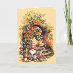 Tranquil Autumn Garden with Gnome Card