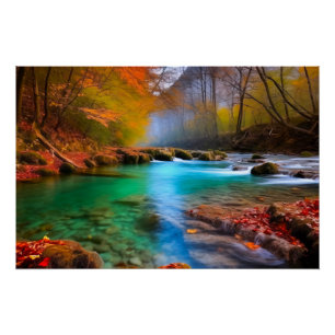 Tranquil Autumn River Landscape Poster