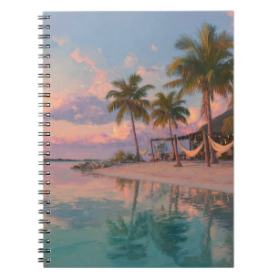 Tranquil Beach Hammocks Sunset Reflection Art Note Notebook