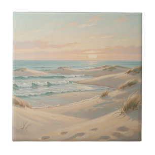 Tranquil Beach Sunset Dunes Ocean Waves Coastal Tile