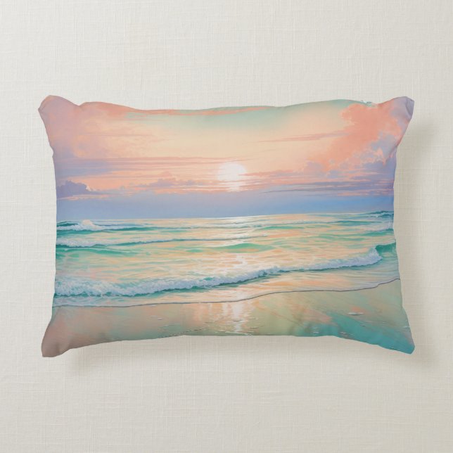 Tranquil beach sunset landscape accent pillow (Front)