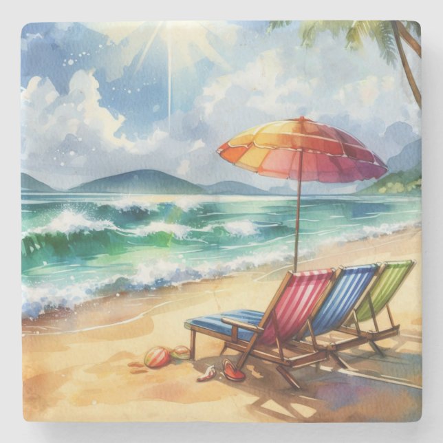 Tranquil Beautiful Beach Scene Stone Coaster (Front)