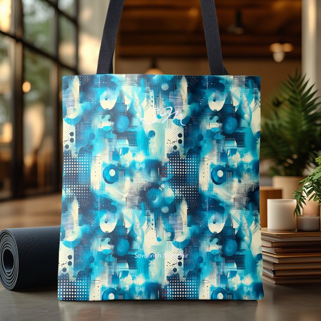 Tranquil Blue Abstract Personalized Tote Bag (Creator Uploaded)