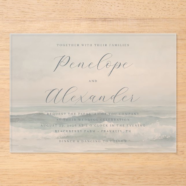 Tranquil Blue Beach Waves Acrylic Invitations (Front)