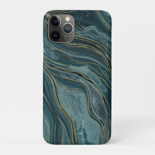 Tranquil Blue Gold Abstract Watercolor Waves iPhone 11 Pro Case