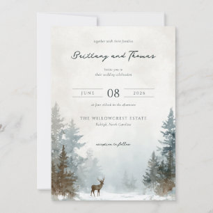 Tranquil Blue-Grey Watercolor Winter Forest Invitation