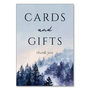 Tranquil Blue Watercolor Forest Scene Table Number