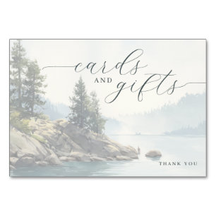 Tranquil Blue Watercolor Lakeside Scene Table Number
