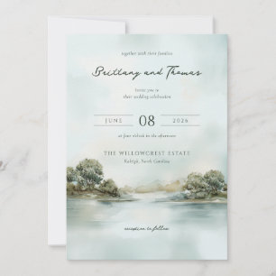 Tranquil Blue Watercolor Landscape Invitation