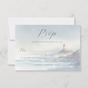 Tranquil Blue Watercolor Lighthouse RSVP Card