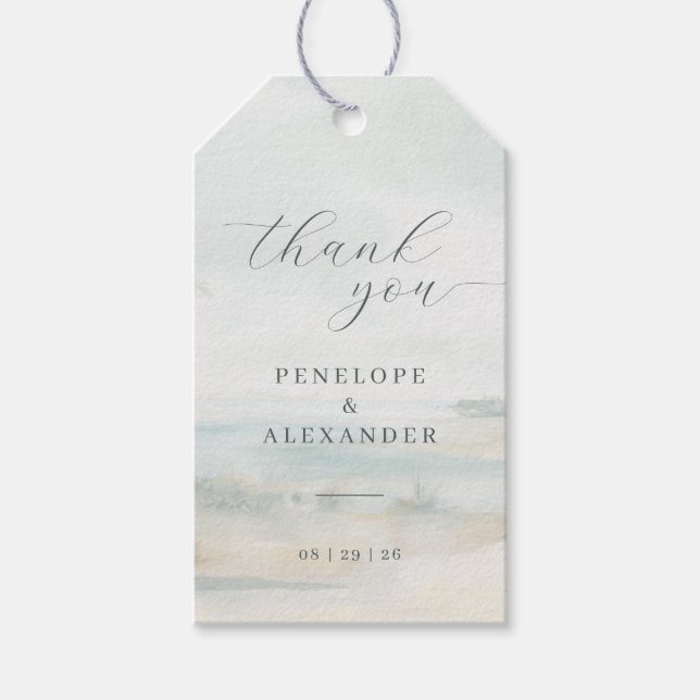 Tranquil Blue Watercolor Waves Gift Tags (Front)