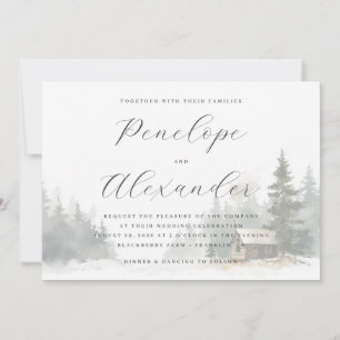 Tranquil Blue Watercolor Winter Scene Invitation