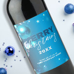 Tranquil Blue Winter Night Corporate Christmas Wine Label<br><div class="desc">Add a touch of festive cheer to your corporate gifting with our customizable corporate Christmas wine bottle label. Set against a captivating blue backdrop, the label is adorned with sparkling Christmas ornaments, embodying the spirit of the holiday season. The label carries a heartwarming ‘Merry Christmas’ message in an elegant white...</div>