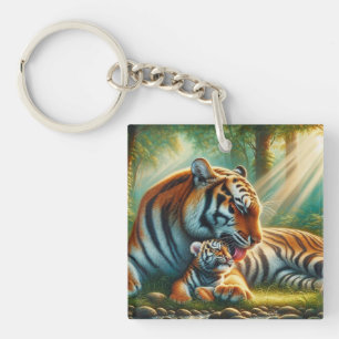 Tranquil Bonding in the Jungle Painting Keychain
