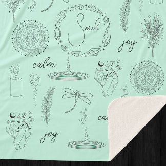 Tranquil, calming symbols, well being sherpa blanket