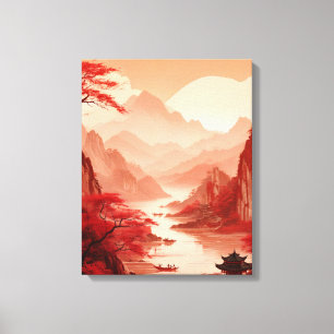 Tranquil Chinese Landscape with Mountains and Rive Canvas Print