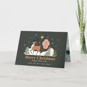 Tranquil Christmas Eve with Reindeer and Rabbit Holiday Card
