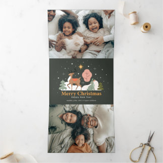 Tranquil Christmas Eve with Reindeer and Rabbit Tri-Fold Holiday Card