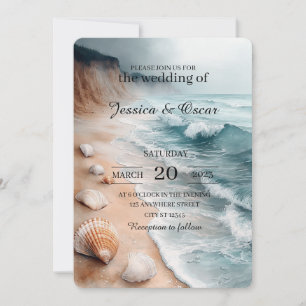 Tranquil Coastal Shoreline Background Wedding Invitation