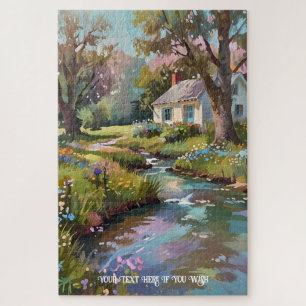 Tranquil Countryside Retreat Cottage Watercolour Jigsaw Puzzle