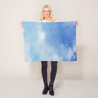 Tranquil Custom Sky Dreams Watercolor Blue & White Fleece Blanket