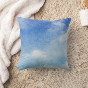 Tranquil Custom Sky Dreams Watercolor Blue & White Throw Pillow