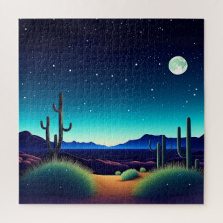 Tranquil Desert Night Oasis: Crescent Moon  Jigsaw Puzzle