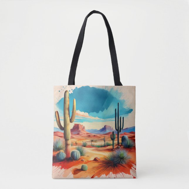 Tranquil Desert Scene with Towering Cacti Tote Bag (Front)