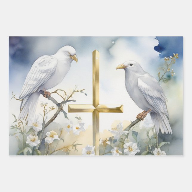 Tranquil Doves and Crosses Gift Wrap (Front)