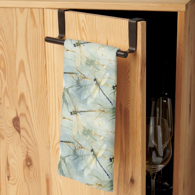 Tranquil Dragonfly Watercolour-style Kitchen Towel (Thirds Fold)