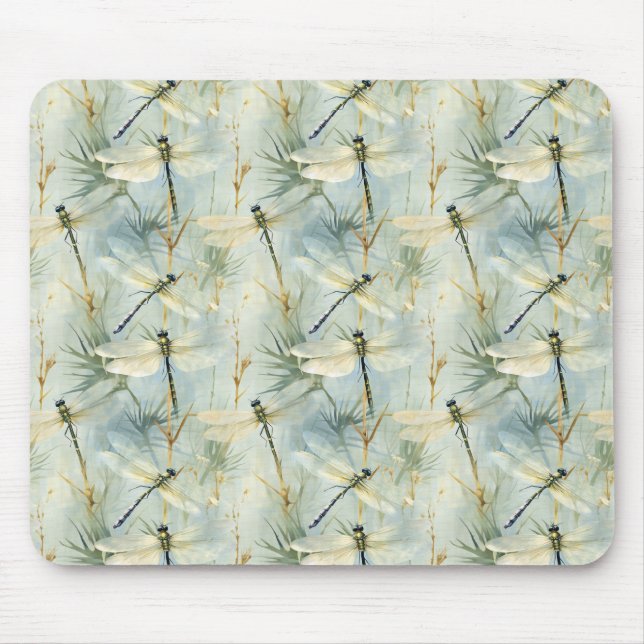 Tranquil Dragonfly Watercolour-style Mouse Pad (Front)