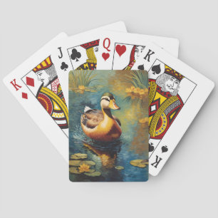 Tranquil Duck On A Pond Artistic Painting Playing Cards