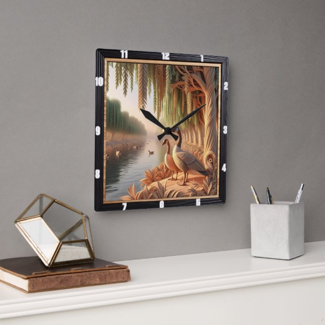 Tranquil Ducks River Square Wall Clock (Office)