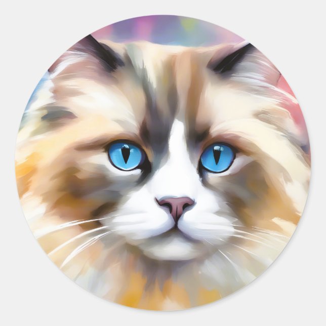 Tranquil Elegant Ragdoll Cat Classic Round Sticker (Front)