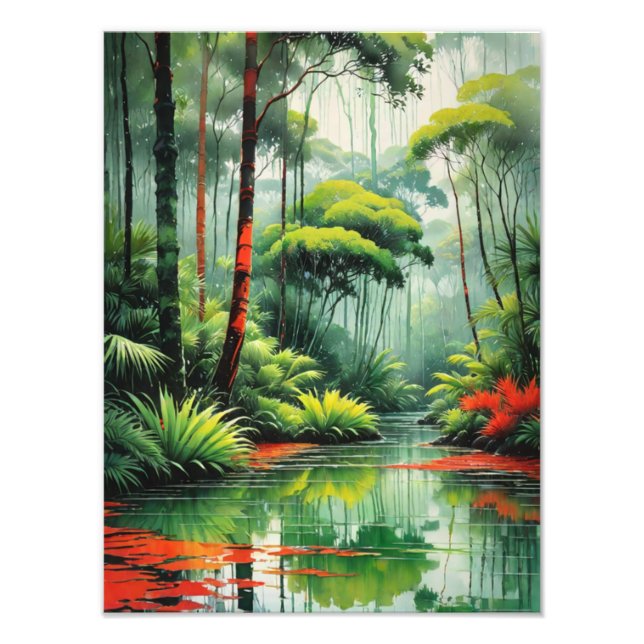  Tranquil Escape: Jungle River Painting Photo Print (Front)