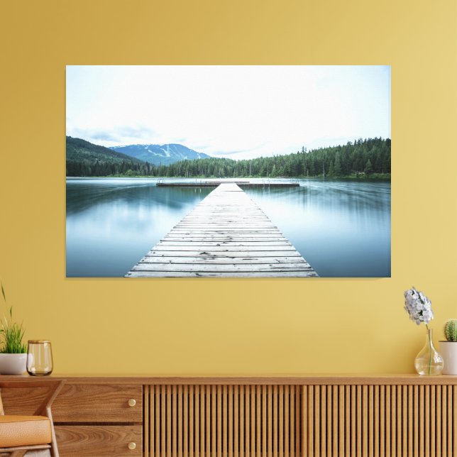 Tranquil Escape – Lakeside Dock Serenity Canvas Print (Insitu(LivingRoom))
