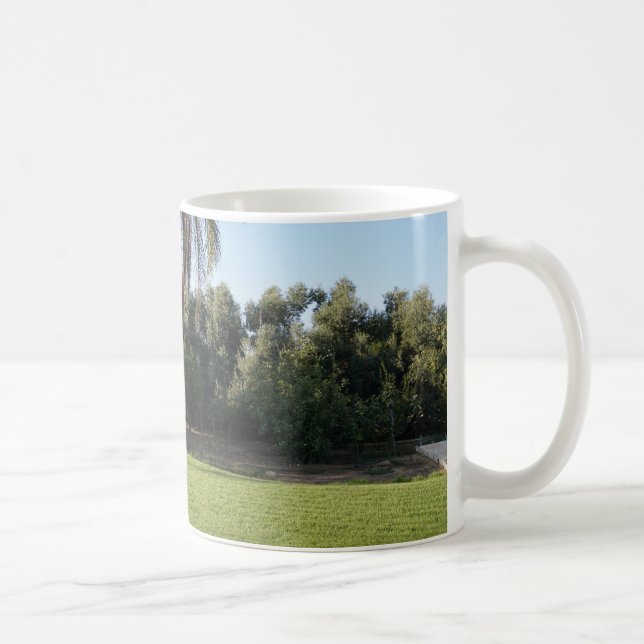 Tranquil Escape: Lush Lawn and Towering Trees Coffee Mug (Right)