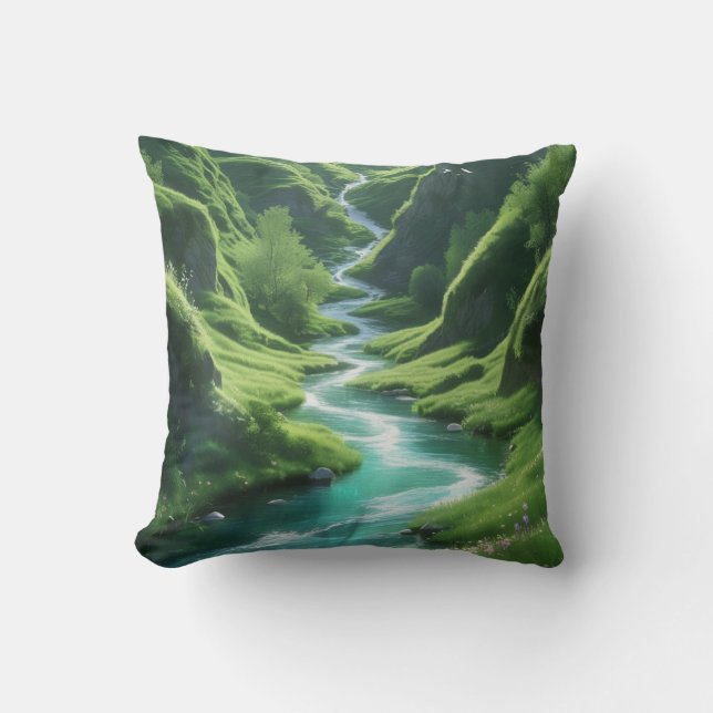 Tranquil Escape – Nature’s Serenity in Every dream Throw Pillow (Front)