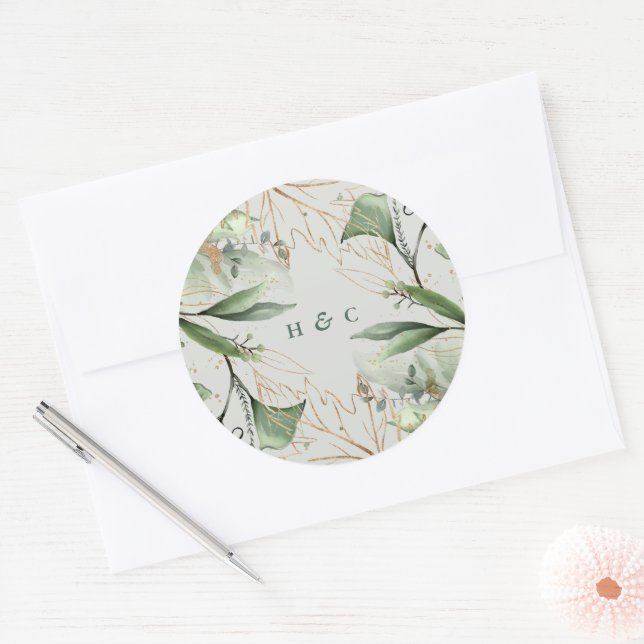 Tranquil Eucalyptus Elegant Green Breezy Sea Glass Classic Round Sticker (Envelope)