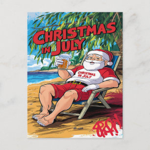 Tranquil Evening: Santa Enjoying Beer in Chair Postcard