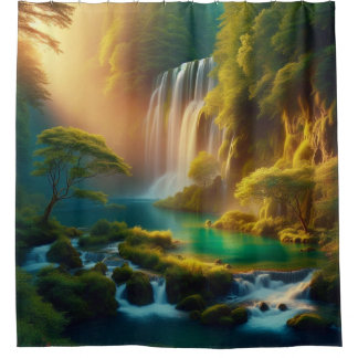 Tranquil Falls and Serene Lake Shower Curtain