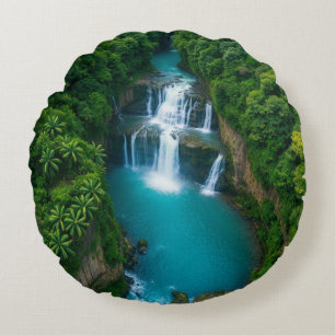 "Tranquil Falls  – Nature’s Hug in Every  Round Pillow