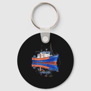 Tranquil Fishing Boat Water Reflection Art Keychain