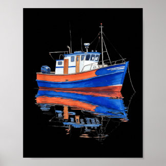Tranquil Fishing Boat Water Reflection Art Poster