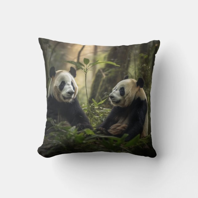 Tranquil Forest: Panda Pair  Throw Pillow (Front)