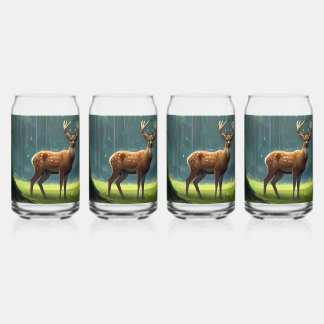 Tranquil Forest Serenity: Deer Grazing  Can Glass