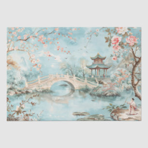 Tranquil Garden Bridge Chinoiserie Watercolor Tissue Paper